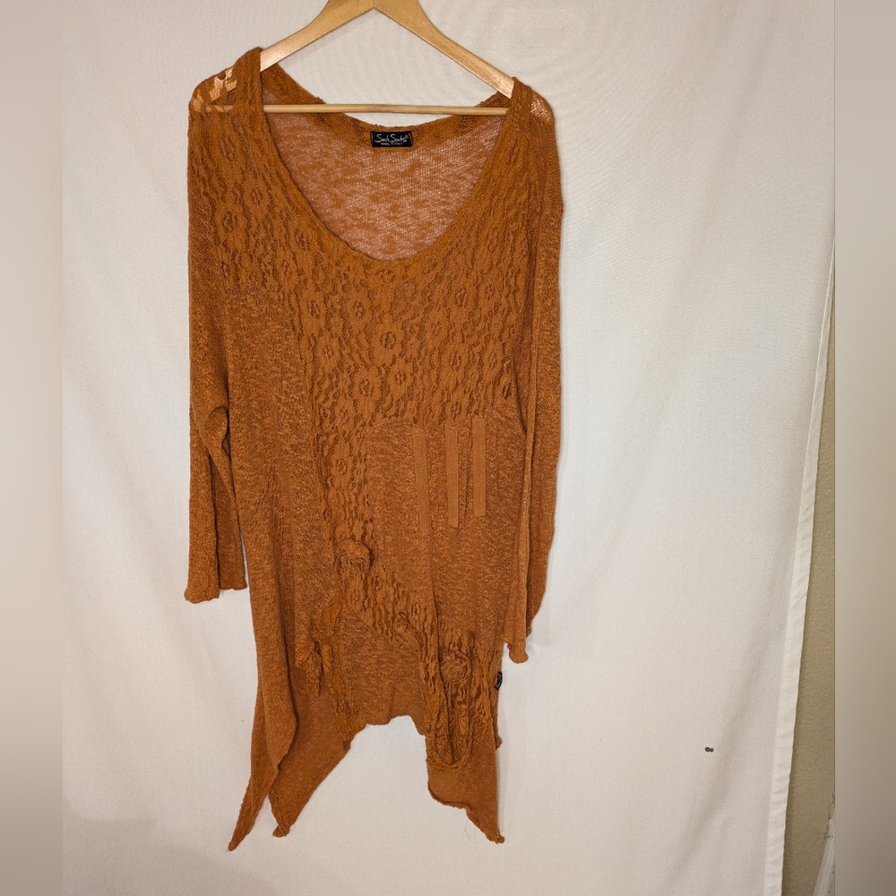 Sarah Santos Made in Italy Brown Burnt Orange Size Small Floral Semi Sheer Dress